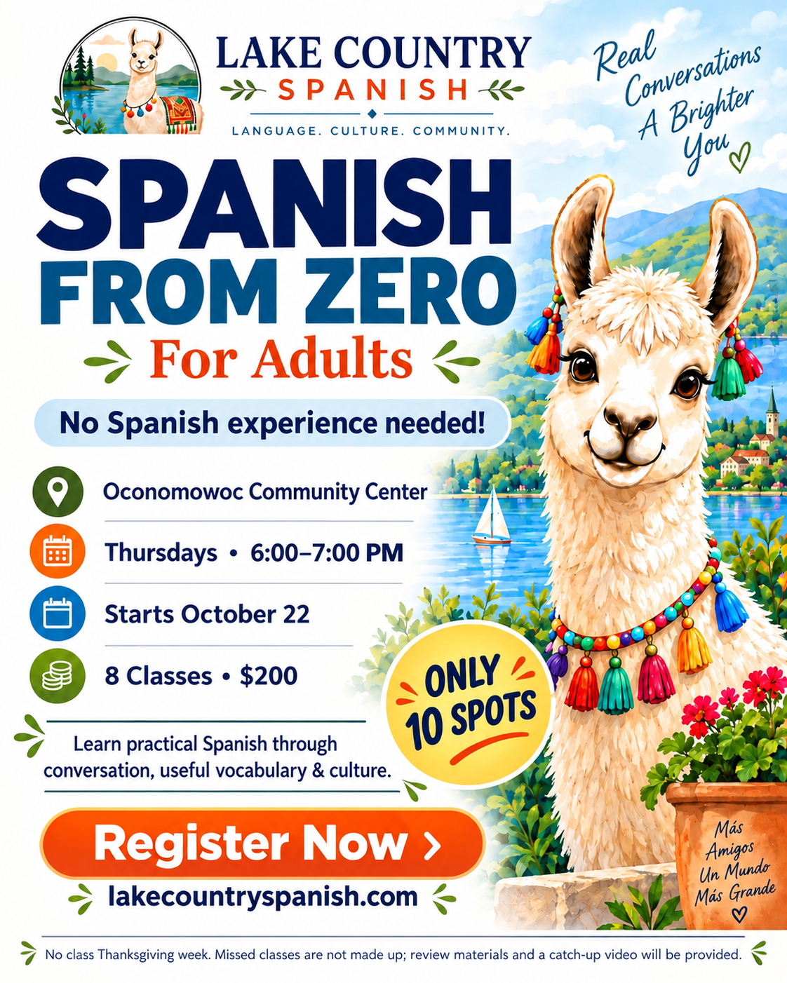 Oconomowoc Community Center Beginner Spanish for Adults : Pasito a pasito 